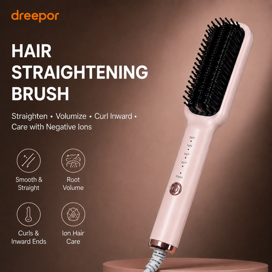 Dreepor Hair Straightening Brush | Ceramic Straightener for Smooth, Shiny Hair