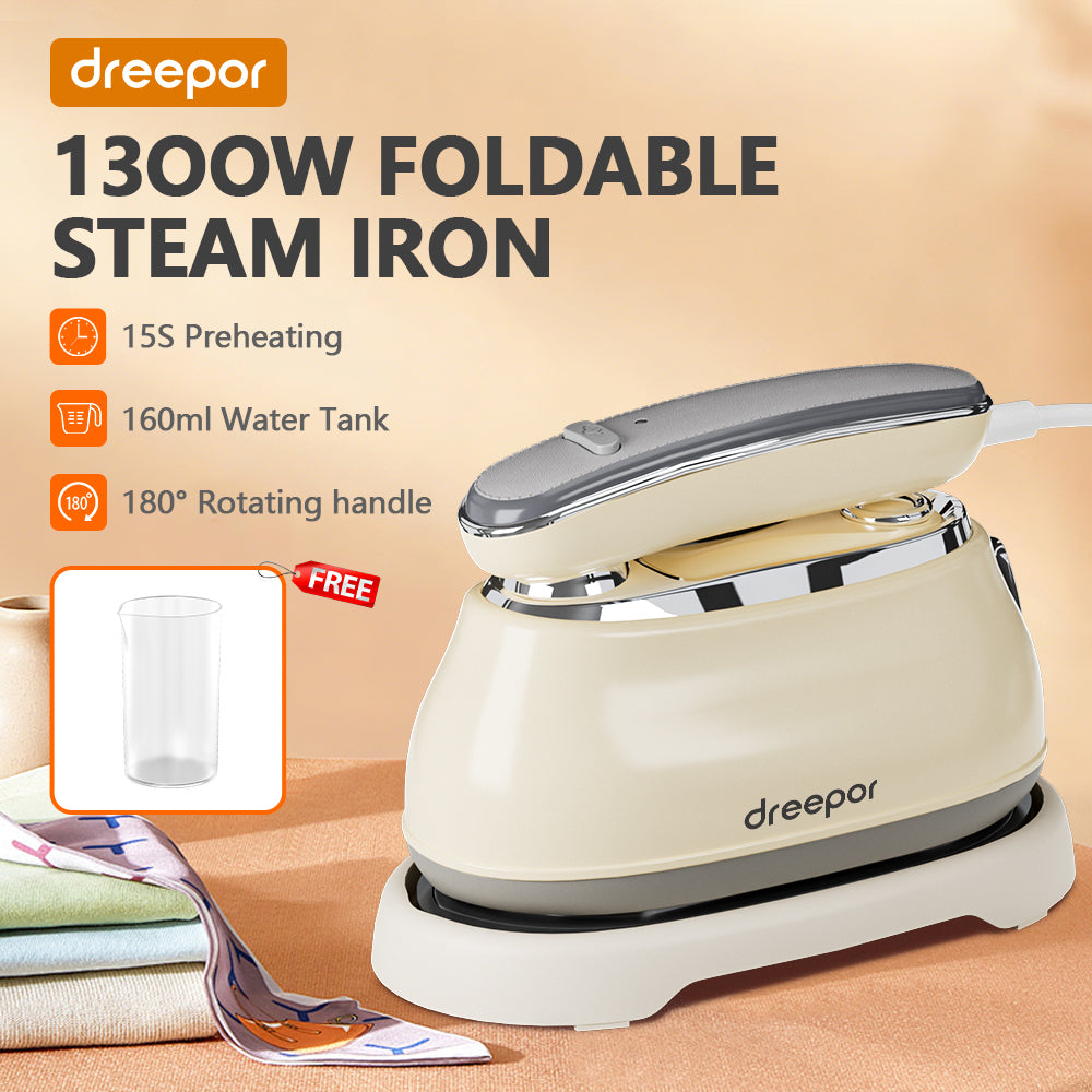 Dreepor 1300W Foldable Steam Iron – Portable Handheld with 160ml Water Tank