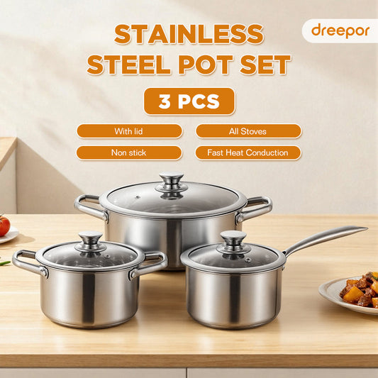 Dreepor 304 Stainless Steel Soup Pot with Glass Lid – Non-Stick Cooking Pot PH
