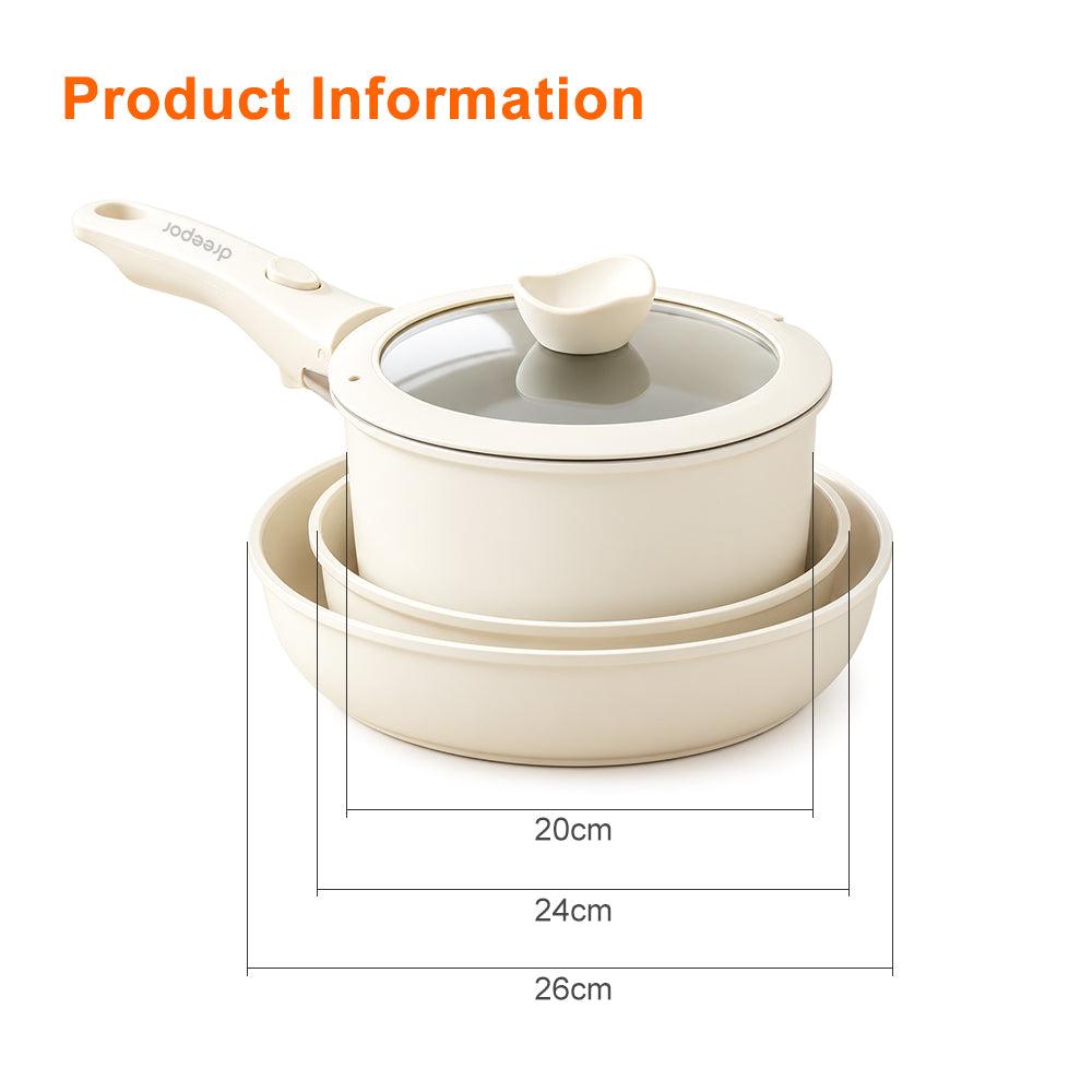 Dreepor Detachable Handle Cooking Pot Set – Non-Stick Soup Pot & Frying Pan