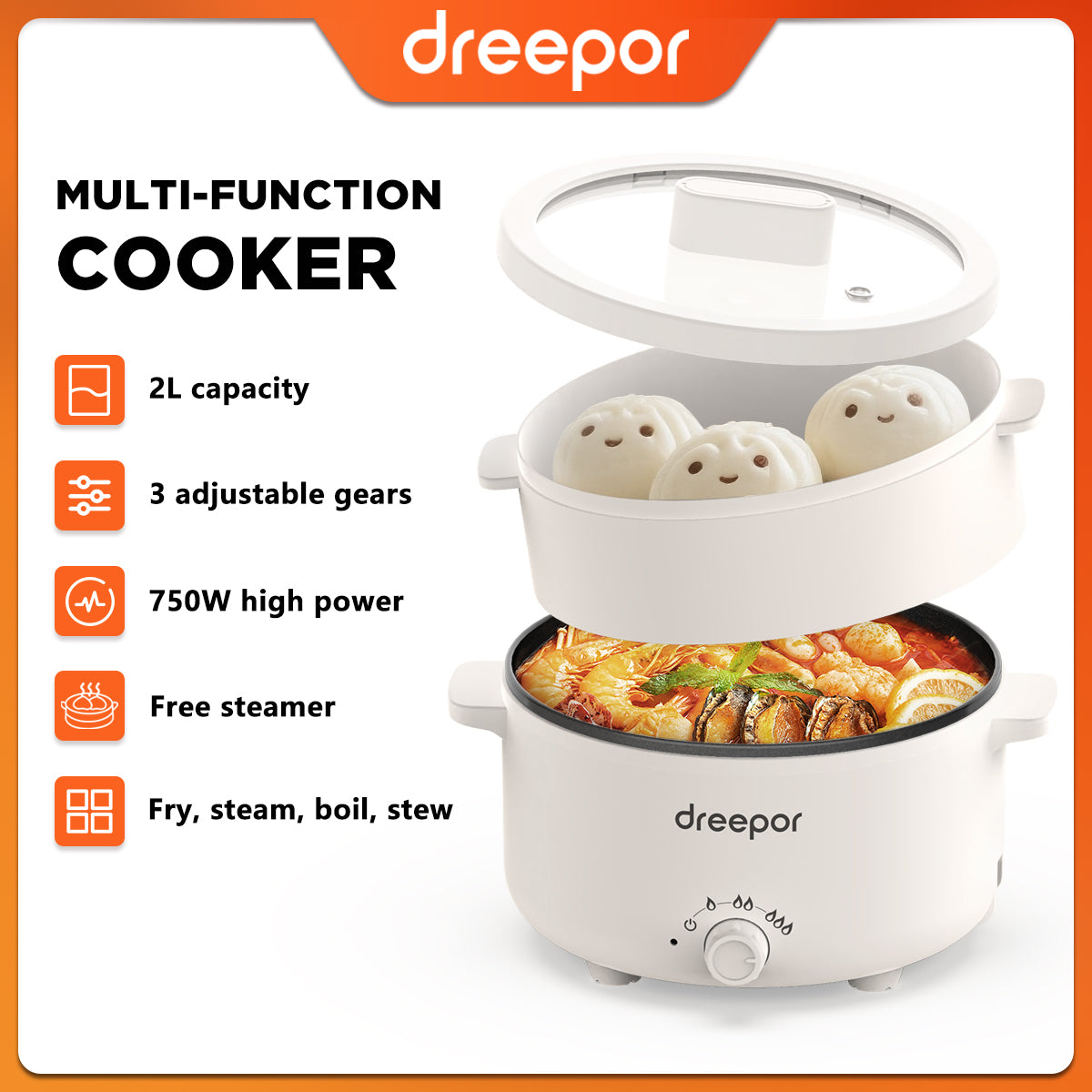 Dreepor 2L Double-Layer Steamer & electric cooker Philippines