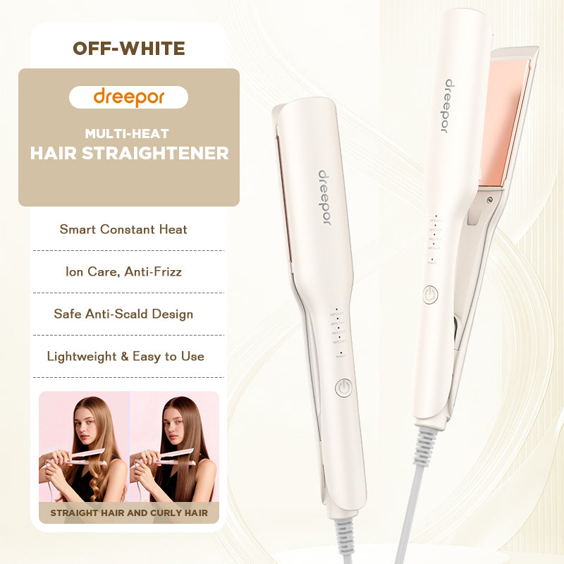Dreepor 2-in-1 Ionic Hair Straightener & Curler – 15s Fast Heating Ceramic Flat Iron for Smooth & Shiny Hair