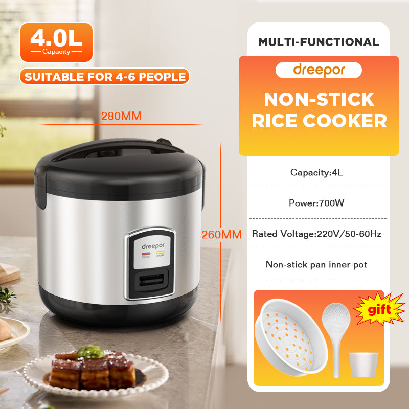 Dreepor Large Capacity Rice Cooker - 3L / 4L Pot with Food Steamer