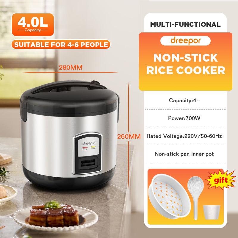 Dreepor Large Capacity Rice Cooker - 3L / 4L Pot with Food Steamer