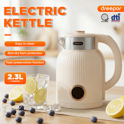 Dreepor 2.3L Electric Kettle – 1500W Fast Boil, 304 Stainless Steel, Auto Shut-Off