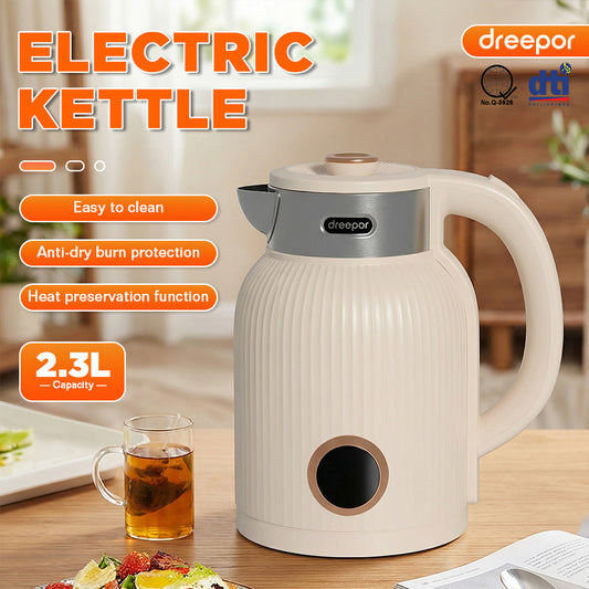 Dreepor 2.3L Electric Kettle – 1500W Fast Boil, 304 Stainless Steel, Auto Shut-Off