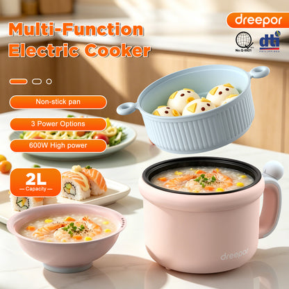Dreepor Multi-Function Electric Cooker 1.5L | Portable Hot Pot for Noodles, Soup & Daily Meals