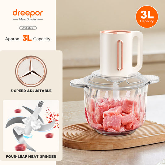 Dreepor Electric Food Chopper 2L/3L – Multi-Purpose Meat Grinder & Vegetable Processor