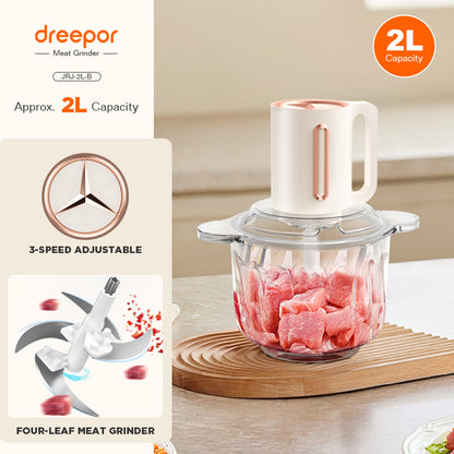 Dreepor Electric Food Chopper 2L/3L – Multi-Purpose Meat Grinder & Vegetable Processor