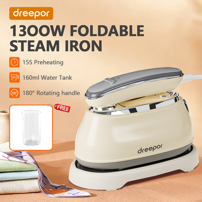 Dreepor 1300W Foldable Steam Iron – Portable Handheld with 160ml Water Tank