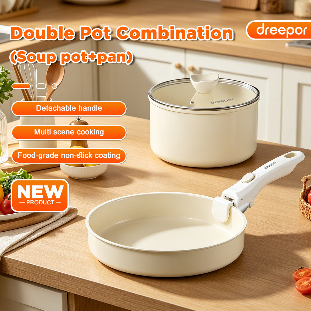 Dreepor Detachable Handle Cooking Pot Set – Non-Stick Soup Pot & Frying Pan