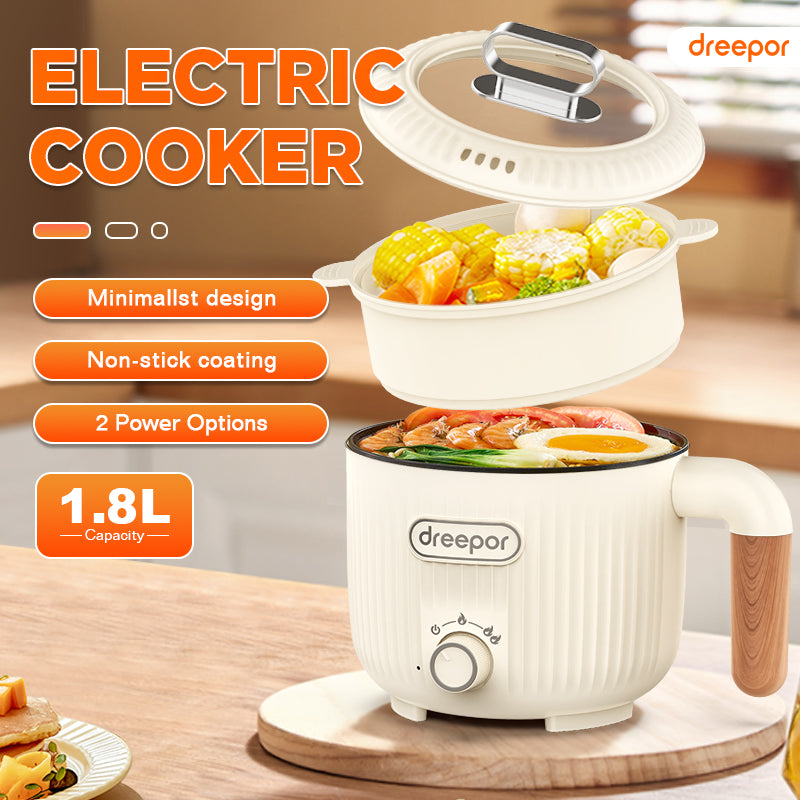 Dreepor Mini Rice Cooker: 3-Cup Multifunctional Pot with Steamer Basket