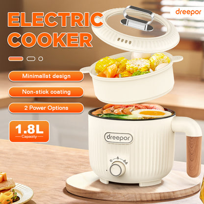 Dreepor Mini Rice Cooker: 3-Cup Multifunctional Pot with Steamer Basket