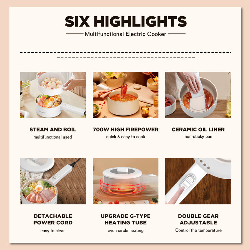 Dreepor Multi-Function electric Cooking Pot 2L – Non-Stick Pot for Rice, Noodles & Soup