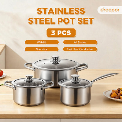 Dreepor 304 Stainless Steel Soup Pot with Glass Lid – Non-Stick Cooking Pot PH