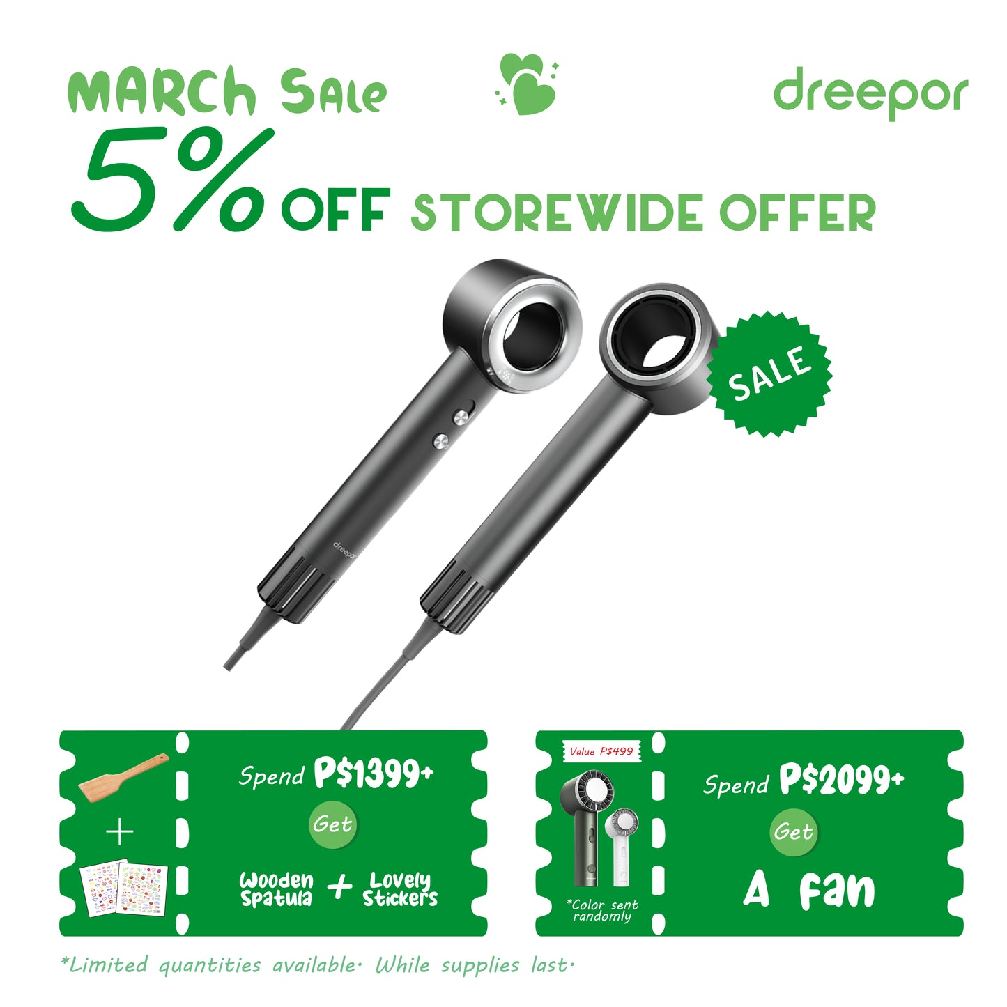 Dreepor High Speed Ionic Hair Dryer – Fast Dry, Low Noise, Salon Hair Dryer PH