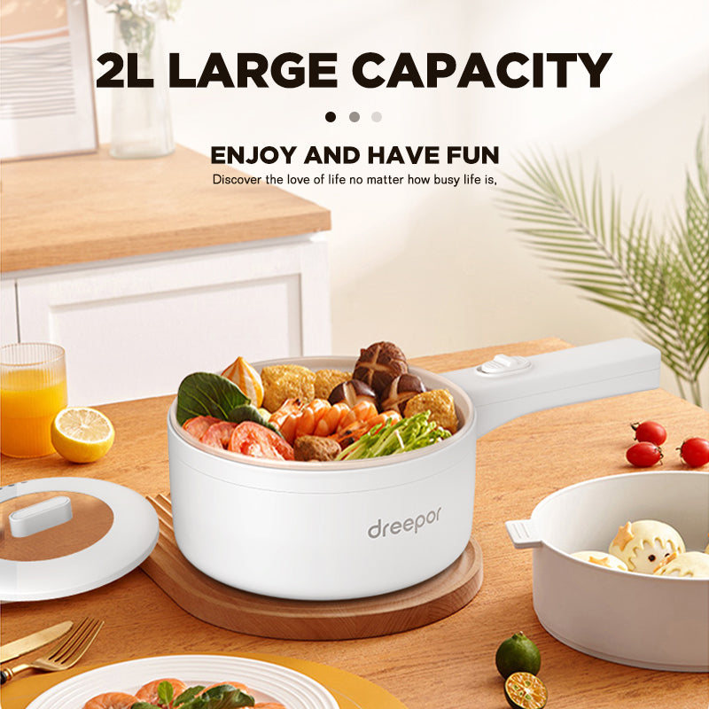 Dreepor Multi-Function electric Cooking Pot 2L – Non-Stick Pot for Rice, Noodles & Soup
