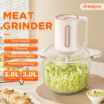 Dreepor Electric Food Chopper 2L/3L – Multi-Purpose Meat Grinder & Vegetable Processor