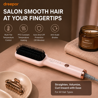 Dreepor Hair Straightening Brush | Ceramic Straightener for Smooth, Shiny Hair