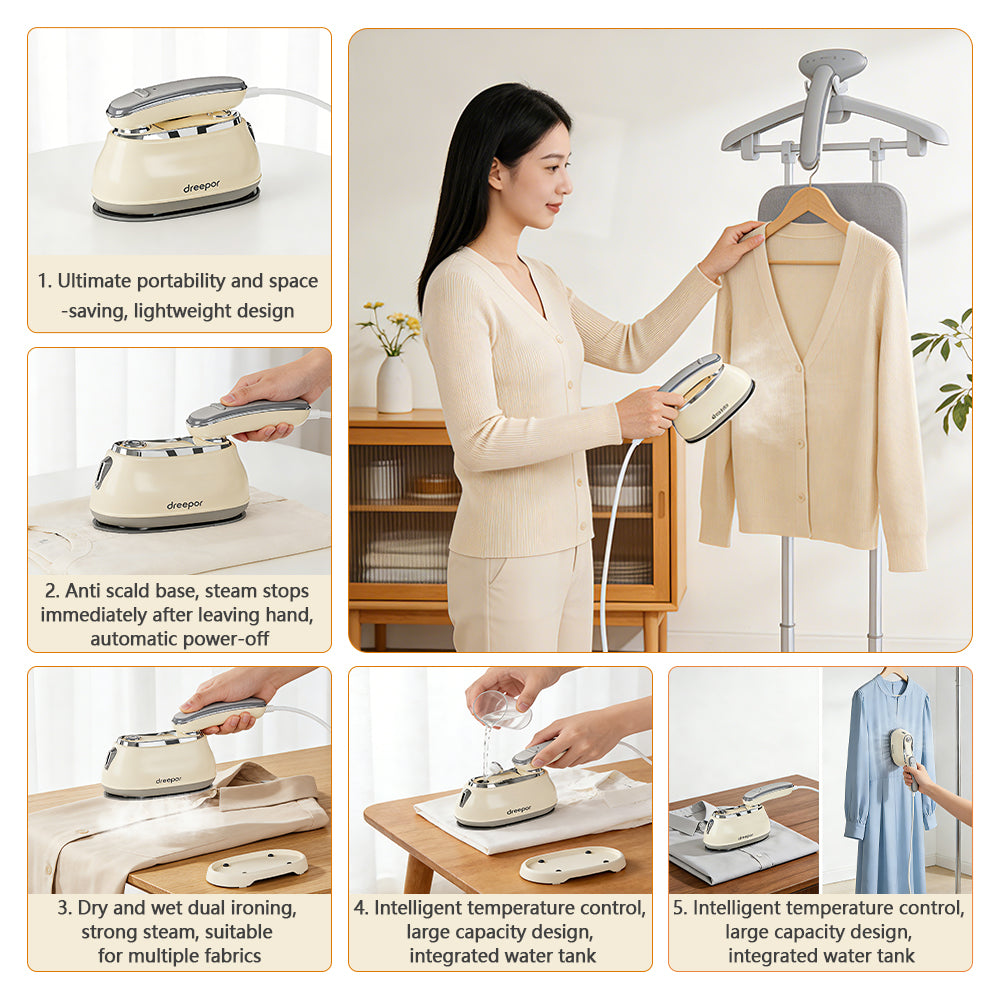 Dreepor 1300W Foldable Steam Iron – Portable Handheld with 160ml Water Tank