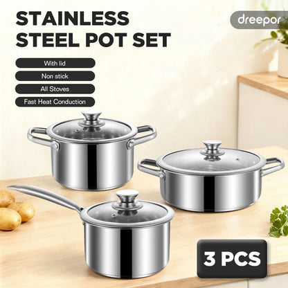 Dreepor 304 Stainless Steel Soup Pot with Glass Lid – Non-Stick Cooking Pot PH