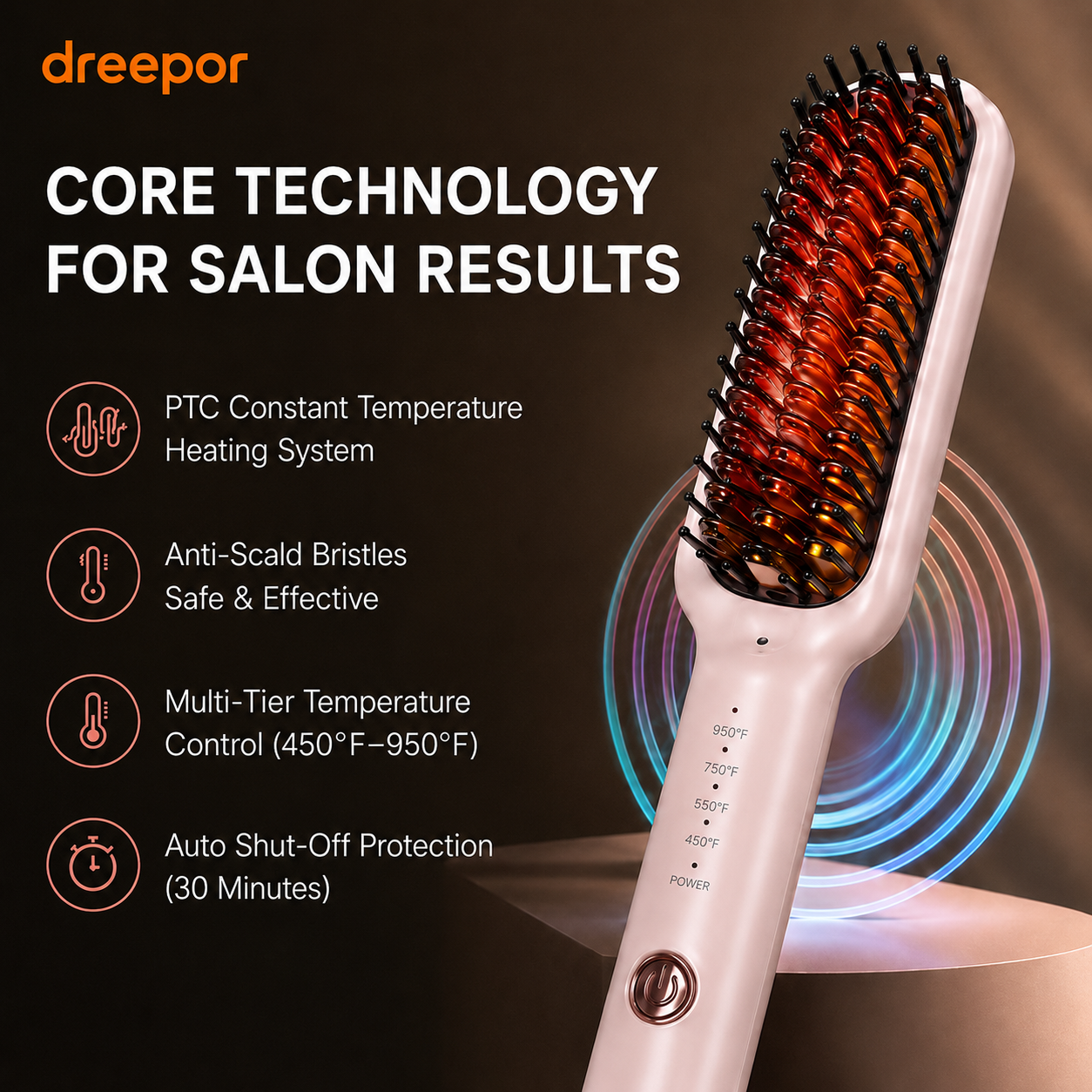 Dreepor Hair Straightening Brush | Ceramic Straightener for Smooth, Shiny Hair