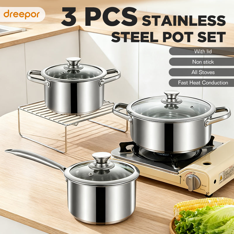 Dreepor 304 Stainless Steel Soup Pot with Glass Lid – Non-Stick Cooking Pot PH
