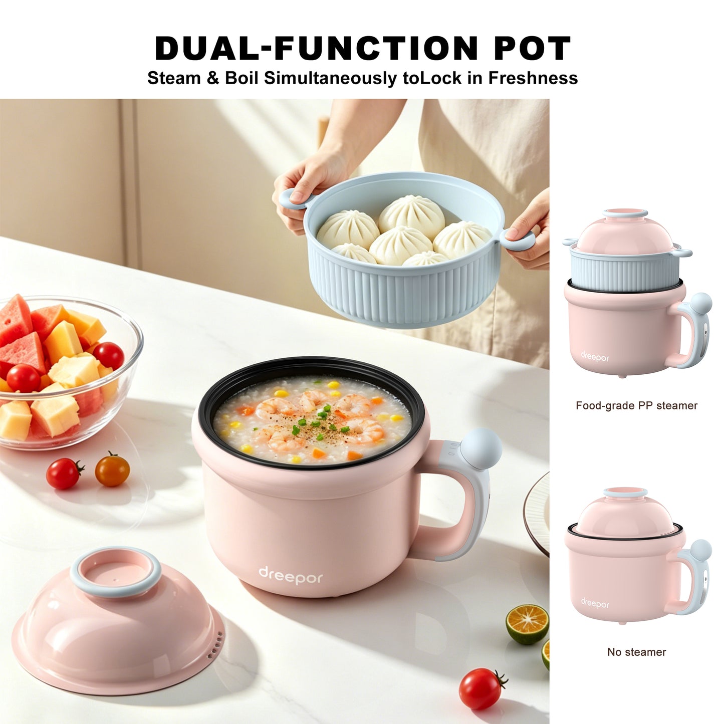 Dreepor Multi-Function Electric Cooker 1.5L | Portable Hot Pot for Noodles, Soup & Daily Meals