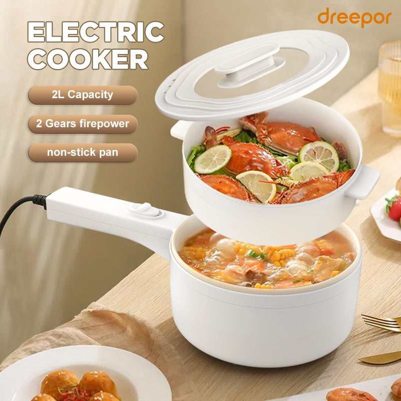 Dreepor Multi-Function electric Cooking Pot 2L – Non-Stick Pot for Rice, Noodles & Soup
