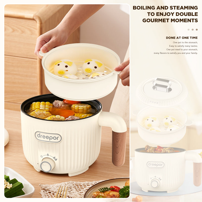 Dreepor Mini Rice Cooker: 3-Cup Multifunctional Pot with Steamer Basket