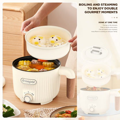 Dreepor Mini Rice Cooker: 3-Cup Multifunctional Pot with Steamer Basket