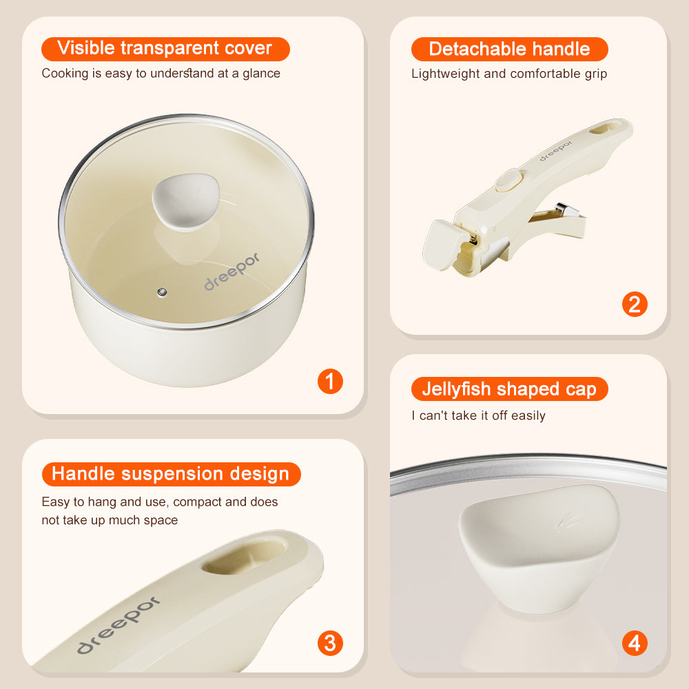 Dreepor Detachable Handle Cooking Pot Set – Non-Stick Soup Pot & Frying Pan