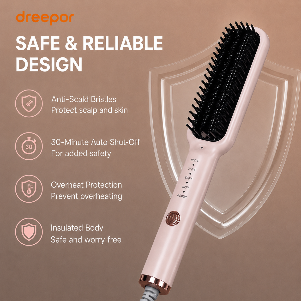Dreepor Hair Straightening Brush | Ceramic Straightener for Smooth, Shiny Hair