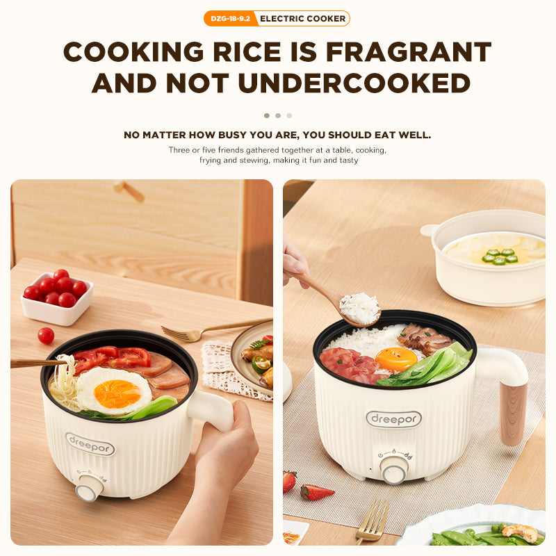 Dreepor Mini Rice Cooker: 3-Cup Multifunctional Pot with Steamer Basket