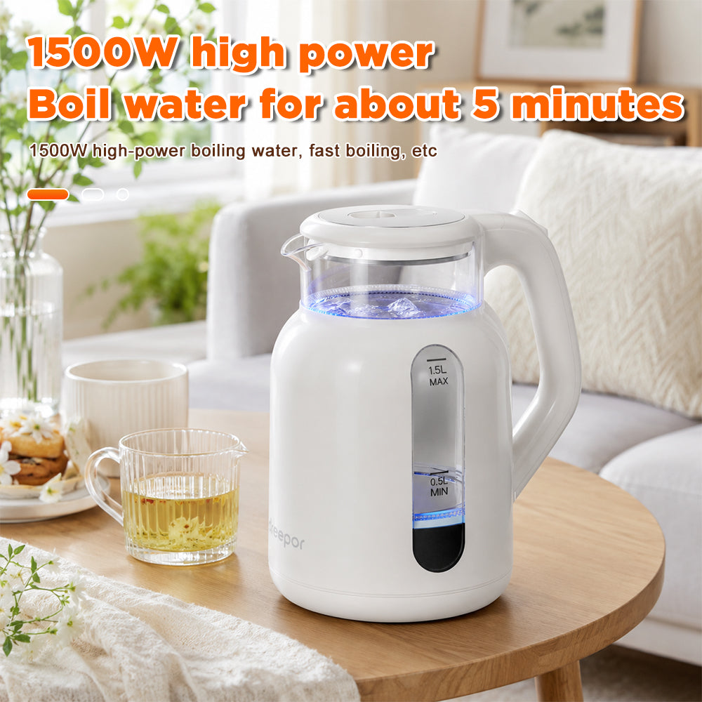 Dreepor 1.8L Electric Glass Kettle | Fast Boil Water Heater with Auto Shut-Off