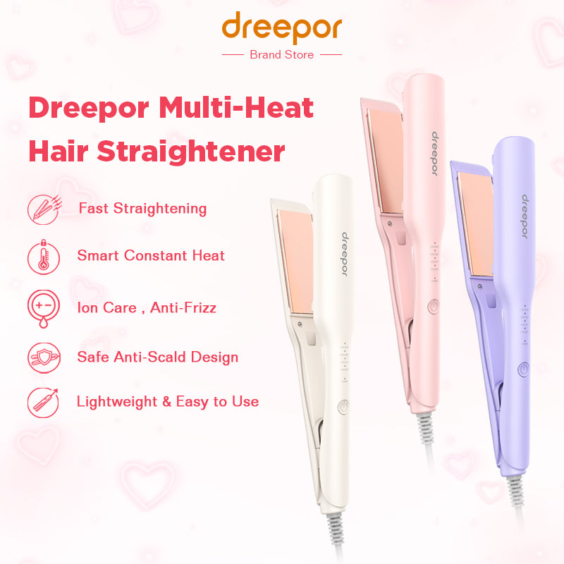 Dreepor 2-in-1 Ionic Hair Straightener & Curler – 15s Fast Heating Ceramic Flat Iron for Smooth & Shiny Hair