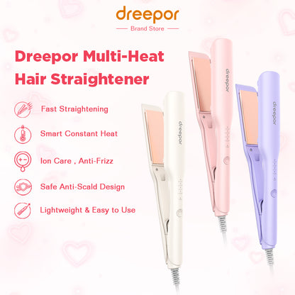 Dreepor 2-in-1 Ionic Hair Straightener & Curler – 15s Fast Heating Ceramic Flat Iron for Smooth & Shiny Hair