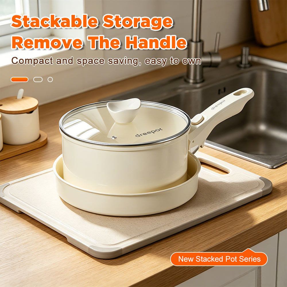 Dreepor Detachable Handle Cooking Pot Set – Non-Stick Soup Pot & Frying Pan