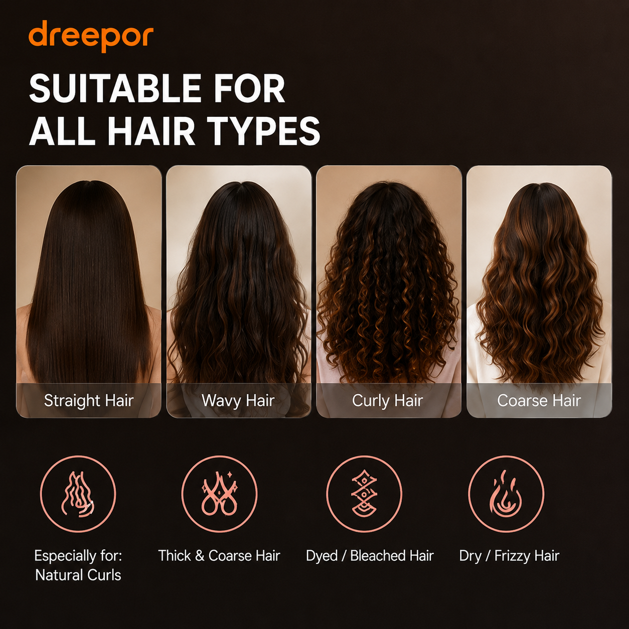 Dreepor Hair Straightening Brush | Ceramic Straightener for Smooth, Shiny Hair