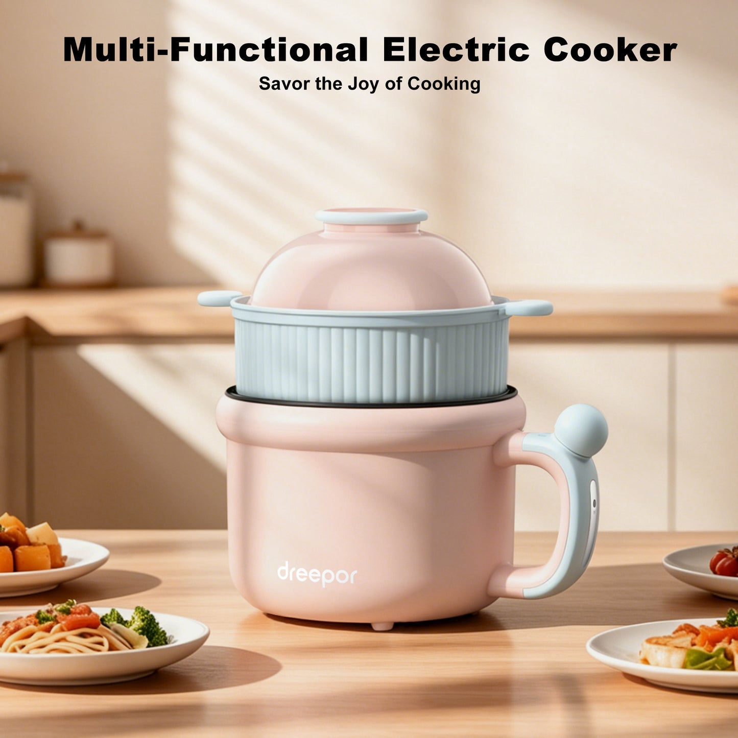 Dreepor Multi-Function Electric Cooker 1.5L | Portable Hot Pot for Noodles, Soup & Daily Meals