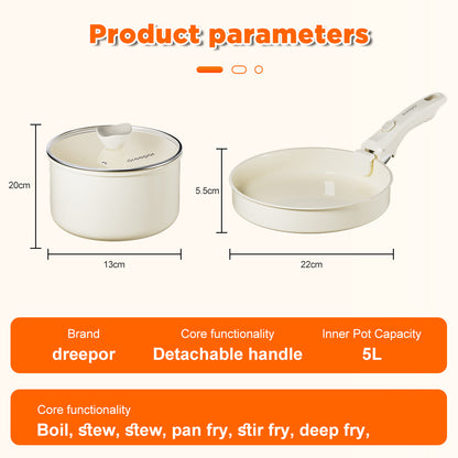 Dreepor Detachable Handle Cooking Pot Set – Non-Stick Soup Pot & Frying Pan