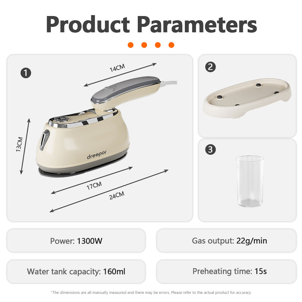 Dreepor 1300W Foldable Steam Iron – Portable Handheld with 160ml Water Tank