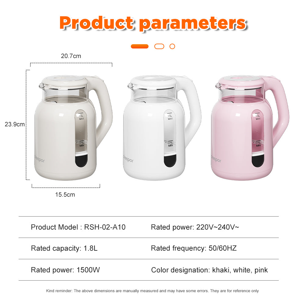 Dreepor 1.8L Electric Glass Kettle | Fast Boil Water Heater with Auto Shut-Off