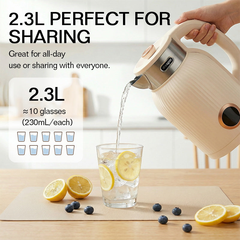 Dreepor 2.3L Electric Kettle – 1500W Fast Boil, 304 Stainless Steel, Auto Shut-Off