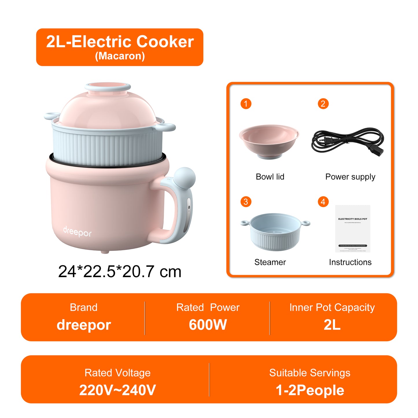 Dreepor Multi-Function Electric Cooker 1.5L | Portable Hot Pot for Noodles, Soup & Daily Meals