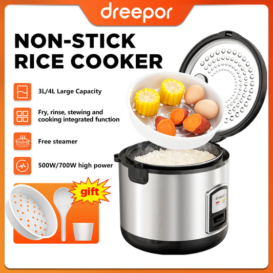Dreepor Large Capacity Rice Cooker - 3L / 4L Pot with Food Steamer