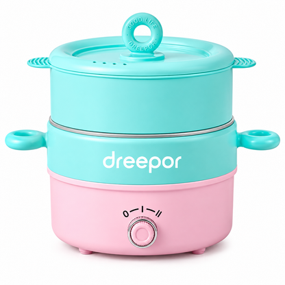 Dreepor 2L Electric Cooking Pot 800W – 2-in-1 Steamer & Hot Pot