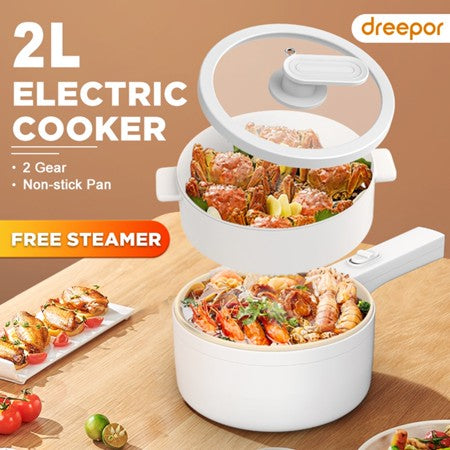 Dreepor Multi-Function electric Cooking Pot 2L – Non-Stick Pot for Rice, Noodles & Soup