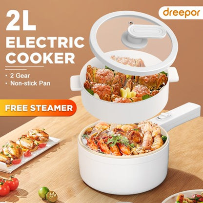 Dreepor Multi-Function electric Cooking Pot 2L – Non-Stick Pot for Rice, Noodles & Soup