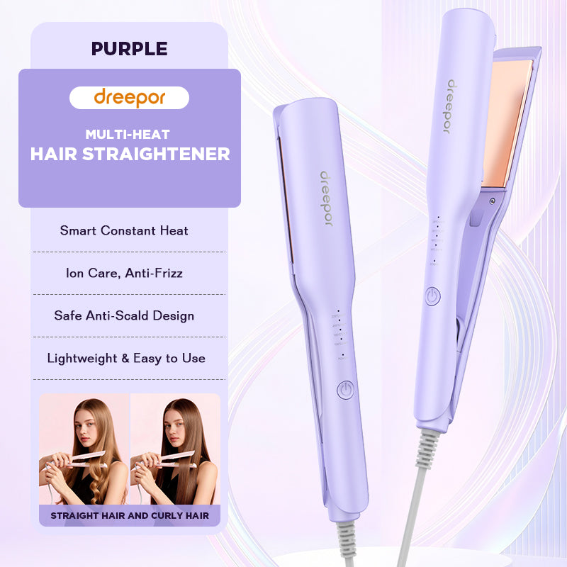 Dreepor 2-in-1 Ionic Hair Straightener & Curler – 15s Fast Heating Ceramic Flat Iron for Smooth & Shiny Hair